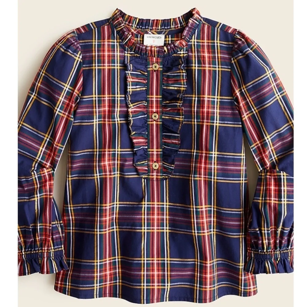J.Crew Crewcuts Little Girls' Ruffleneck-detail Top Stewart Tartan Size XS, NWT!
